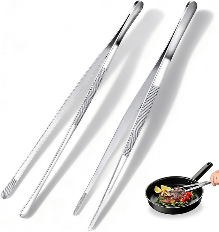 Stainless Steel Kitchen Tongs Set of 2, 30cm Long with Round Pointed Tip, Food Safe — Casa e cucina