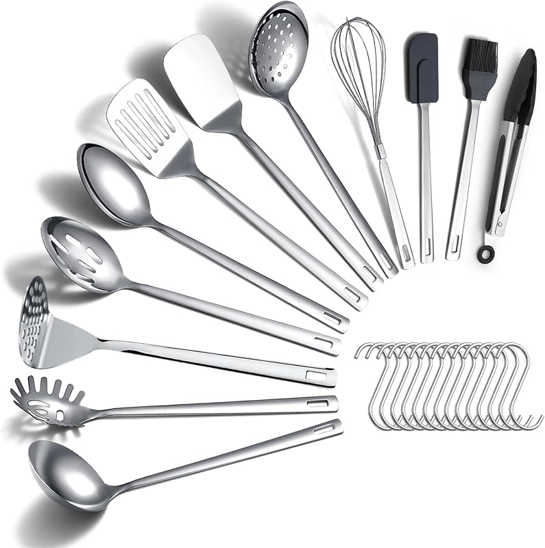 26 Piece Stainless Steel Kitchen Utensil Set, Heavy Duty Heavy Duty with Hooks — Casa e cucina
