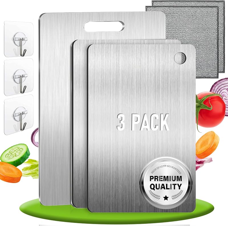Set of 3 - Reversible Stainless Steel Cutting Board in Titanium Alloy - Professional — Casa e cucina